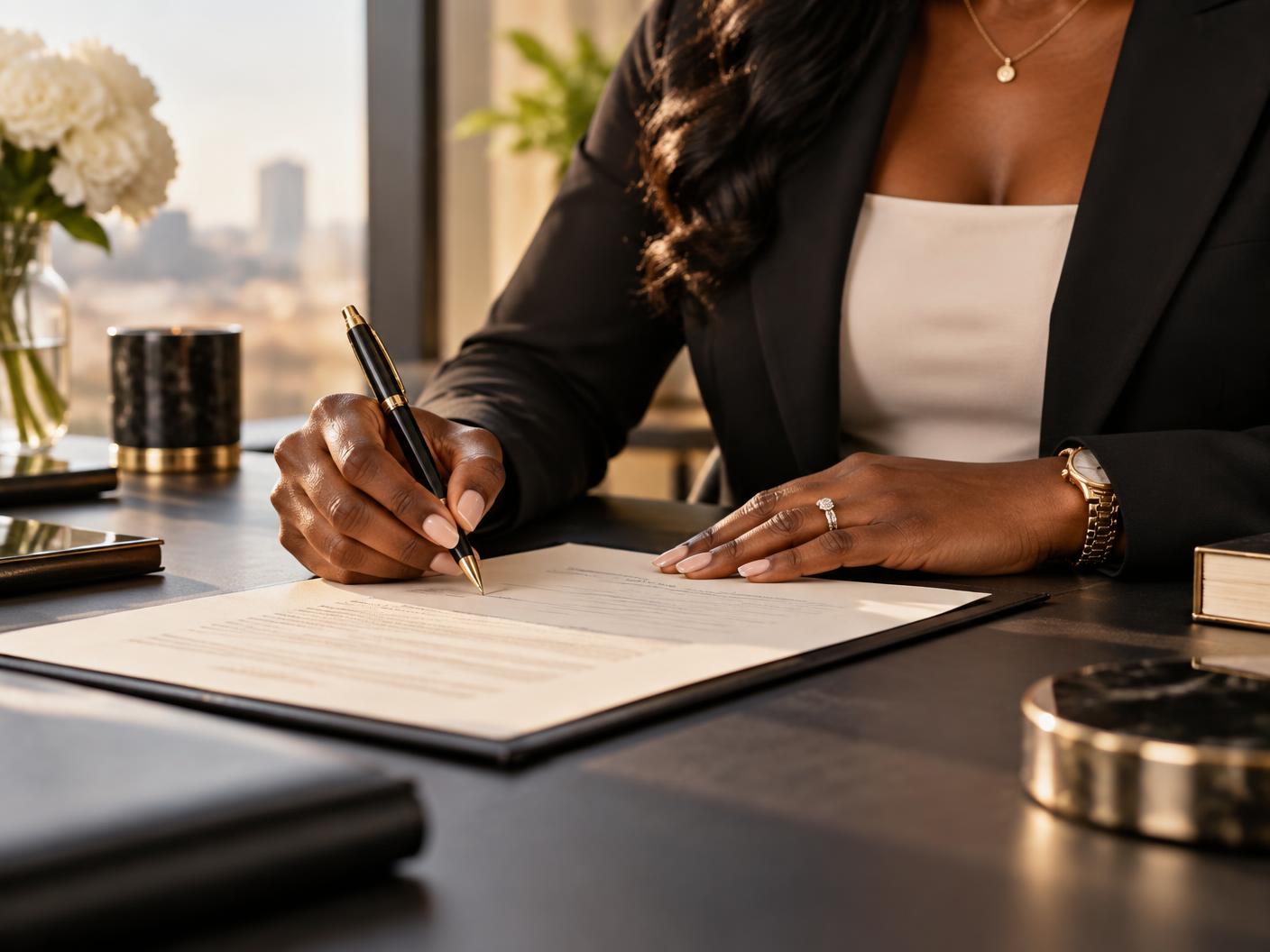 Professional notary signing a document